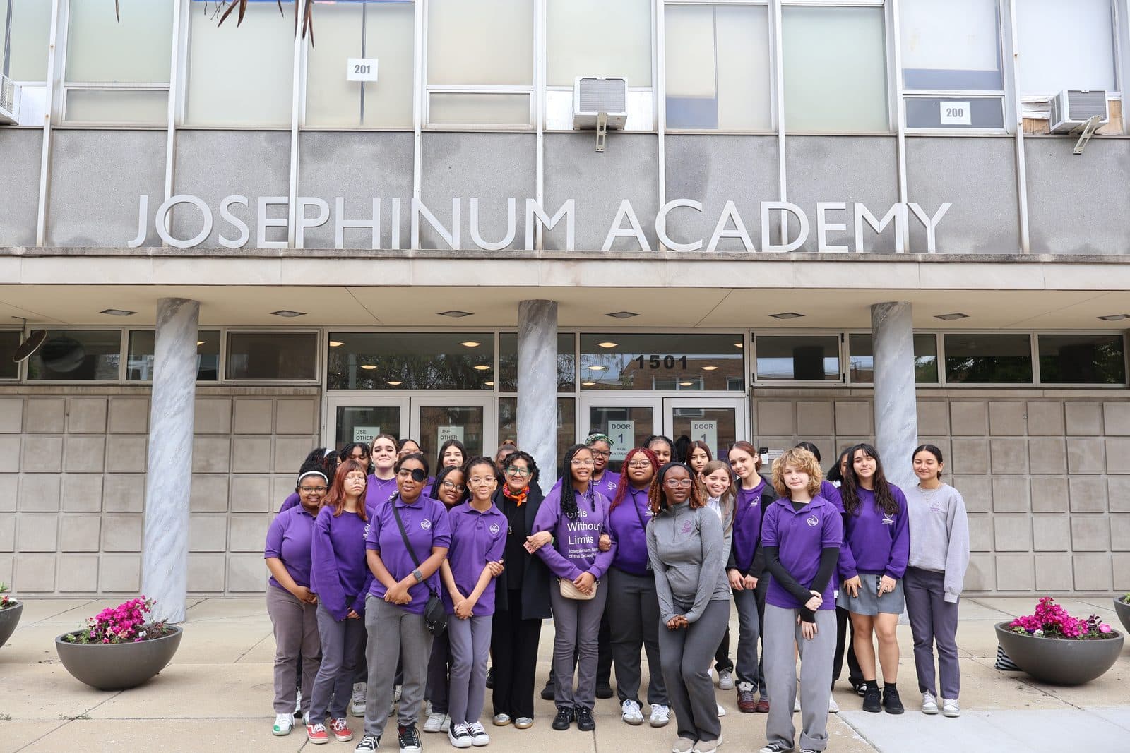 Josephinum students together outside the school entrance